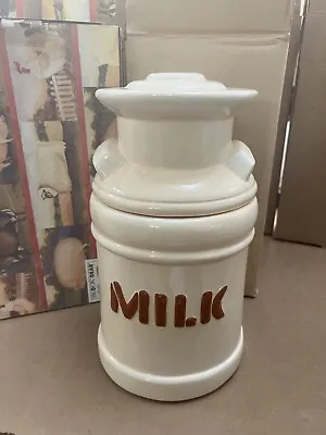 Gear Block Milk Can Cookie Snack Canister Ceramic Jar Retired NEW Vintage Rare • £60.77