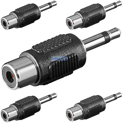 5 X 3.5mm Mono Mini Jack Plug To Phono RCA Female Socket Adapter Converter • £3.57