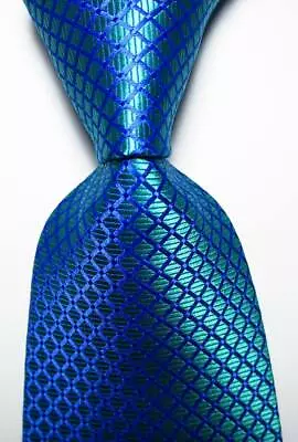 New Classic Checks Blue JACQUARD WOVEN Silk Men's Tie Necktie • £7.19