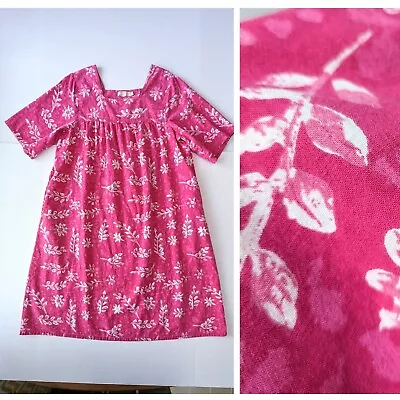 La Cera LARGE House Dress Muumuu Pink Batik Square Neck Pockets Gathers • $10