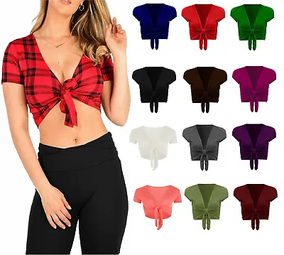 £6.59 • Buy Women Short Sleeve Tie Up Front Cardigan Ladies Bolero Shrug Cropped Cardigan