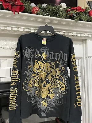 Ed Hardy Y2K Skull Love Kills Slowly Long Sleeve Gold/ Black • $89