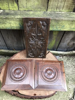 £44.97 • Buy Antique CARVED FURNITURE PANELS Flower Pattern Furniture Architectural Vintage