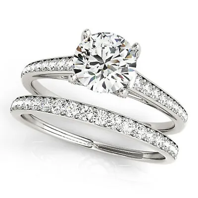 925 Silver Bridal Ring-Set Half Eternity Band For Her 8MM Round Cut Moissanite • $260