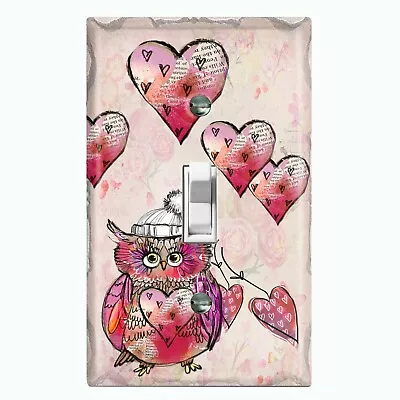 Metal Light Switch Cover Wall Plate For Bedroom Vintage Winter Love Owl ANM017 • $14.99