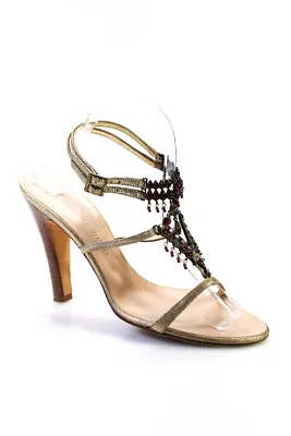 Giuseppe Zanotti Design Womens Gold Beaded Ankle Strap Sandals Shoes Size 10 • $41.01