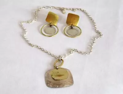 Vintage Handcrafted Modernist Necklace W/ Earrings Set Tagged/Signed BAER SF • $13.99