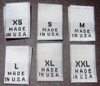 250 Pcs WOVEN CLOTHING LABEL WHITE MADE IN USA - SIZE TAGS XS S M L XL XXL • $19.99