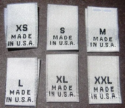 250pcs WOVEN CLOTHING SEWING GARMENT LABEL WHITE MADE IN USA - SIZE TAG (XS-XXL) • $19.99