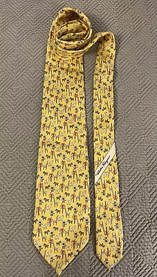 Salvatore Ferragamo Men’s Italian Silk Tie Safari Animals Yellow  • $26