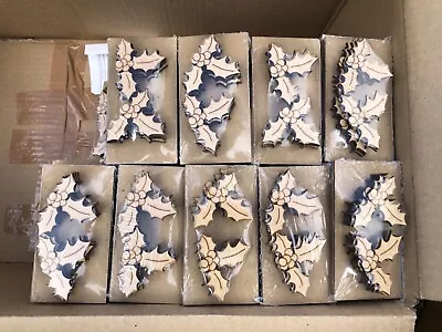 Job Lot 100 X Christmas Holly Leaves MDF Wood Craft Shape Embellishment 50mm 5cm • £8