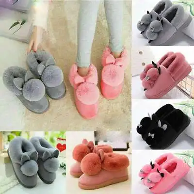 Home Slippers Winter Warm Rabbit Plush Bunny Women Indoor Shoes Soft Slip On • $22.98