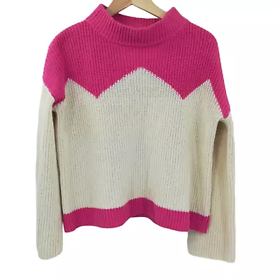 The Reeds J Crew Mock Neck Color Block Sweater Size XS Cotton Ski Pink Cream • $21.39