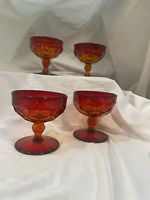 Four Georgian Ruby Red Viking Honeycomb Glass Sherbert Glasses • $24