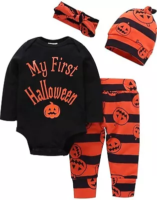 Infant Baby Halloween Pumpkin Costume My 1st Halloween 4PCs Outfits 9-12 Months  • £5.45