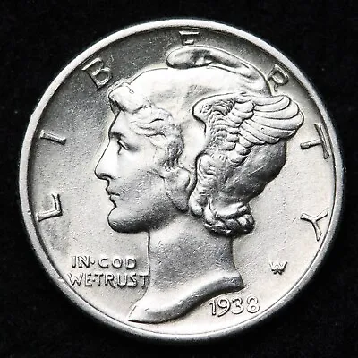 1938 Mercury Silver Dime AU FREE SHIPPING  • $14.73