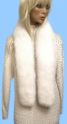 New Extra Long Genuine White Shadow Full Skin Fox Fur Scarf Boa Muffler • $189.95