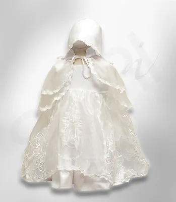 Baby Girls Designer Ivory Christening Gown Bonnet Embroidered Baptism Girl Dress • £39.99