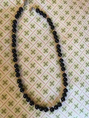 19” Onyx Balls Beads Necklace Sterling Silver .925 • $28.22