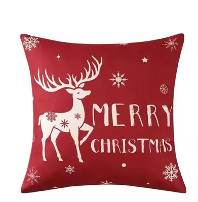 MERRY CHRISTMAS DEER Christmas Throw Pillow Cover Winter Holiday Home Decor • $13.08