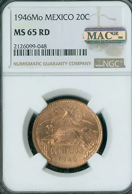 1946 Mexico 20 Centavos Ngc Ms65 Rd 2nd Finest Grade Mac Spotless Pop 4  * • $198.90