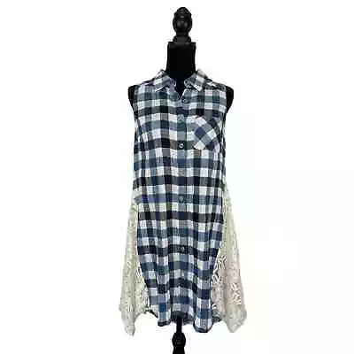 A'reve Lace Plaid Western Vibes Sleeveless Shirt Dress - Women's M • $21.25