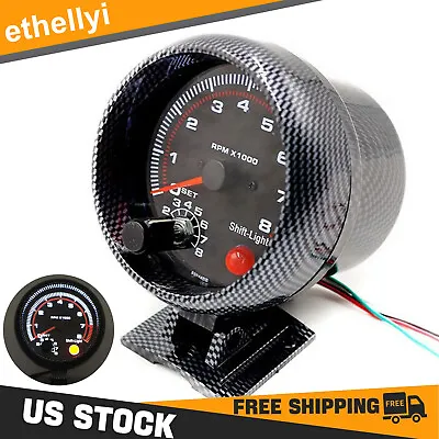$15.88 • Buy 12V 3.75  Inch Car Tachometer Tacho Gauge Meter 0-8000RPM With LED Shift Light