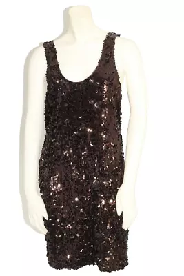 VINCE Brown Sequin Sleeveless Tank Shift Mini Dress Size 2 • $24.99