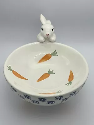 Vintage White Easter Bunny Peeking In Ceramic Bowl W Carrots Mervyns Spring 1994 • $14