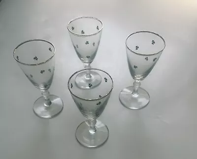 Vintage Irish Shamrock 1.5 Oz 4”  Liqueur Cordial Stemware Glasses Set Of 4 • $25