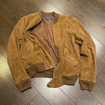 Polo Ralph Lauren Goat Suede Bomber Jacket Mens Size S Country Brown Full Zip • $216.79