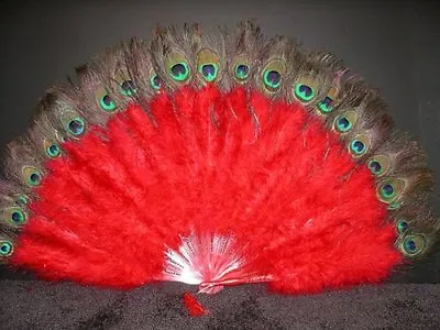 MARABOU FEATHER FAN - RED / Peacock 24  X 14  Burlesque/Costume/Halloween • $32.39