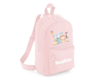 Personalised Cute Zoo Jungle Animals Children`s Rucksack Backpack Pink Nursery  • £18.99