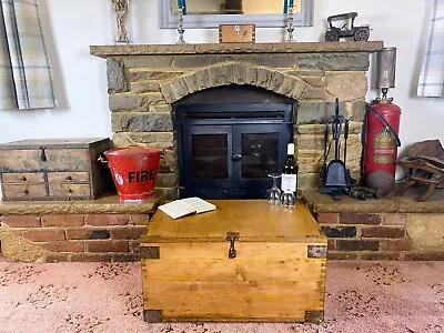 Old Antique Pine Chest Vintage Wooden Storage Trunk Blanket Box Coffee Table. • £149.99