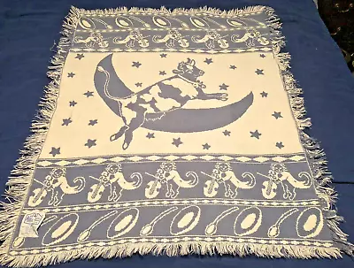 Classic Nursery Rhyme  Tapestry Fringe Blanket Throw Goodwin Weaver-cow/moon • $29.50