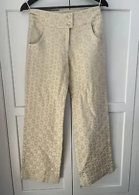 MARNI Metallic Ivory/ Gold Wool/ Silk Wide Leg Trousers Pants Sz. 38 (US 4/6) • $200