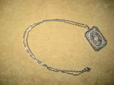 Marcasite Pendant Necklace Vintage Style Silver Tone • $18.75