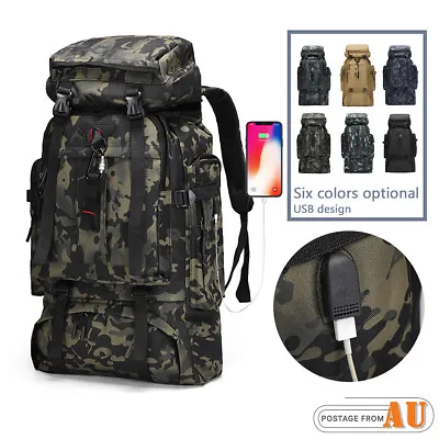$38.99 • Buy 80L Military Tactical Backpack Rucksack Hiking Camping Outdoor Travel USB Bag