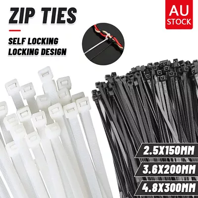 Cable Ties Zip Ties Nylon UV Stabilised Bulk Black&White Cable Ties 100/500/1000 • $45.50