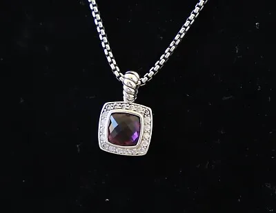 $189.95 • Buy David Yurman Petite Albion Pendant Necklace 7mm Amethyst & Diamonds 18  Chain