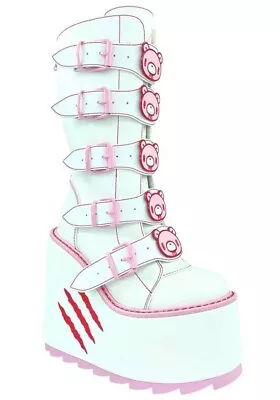 YRU SHOES Dune Gloomy Bear [White] | PLATFORM BOOTS Gothic • $276.95