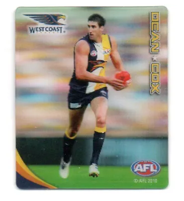 2010 AFL ULTRA 3D FOOTY PLAYS SNACKBRANDS - #71 Dean COX (WEST COAST) • $5