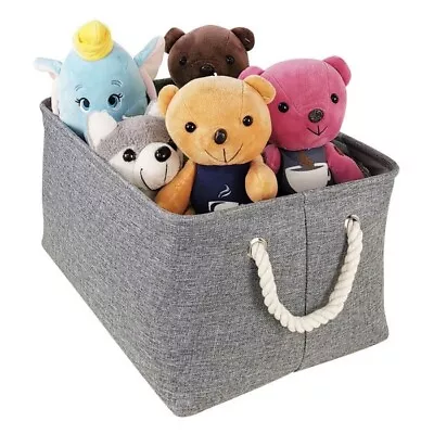 Pack Of 3 Fabric Storage Boxes 40x30x21cm Strong Rope Handles Metal Rod Frame • £30