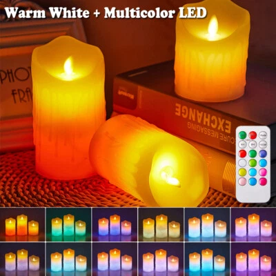 £8.99 • Buy Flickering LED Flameless Candles Wax Pillar Indoor Christmas Fake Candle Lamp UK