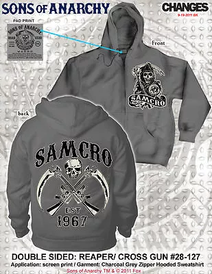 Rare Sons Of Anarchy Soa Samcro Crossed Guns Charcoal Sickle Reaper Hoodie S-3xl • $80.91