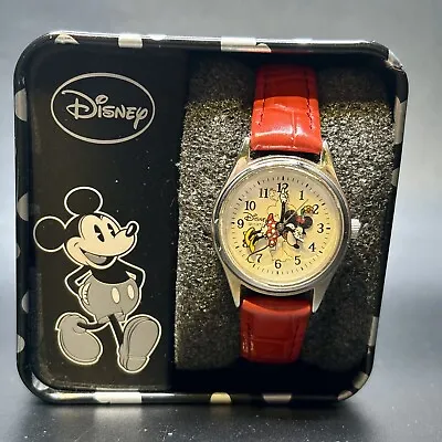 Disney Minnie Mouse Watch Red Leather Band W/ Box Authentic Disney Parks Quartz • $11.66