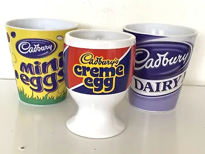 £9.99 • Buy 3 X Cadbury Chocolate Vintage Mugs Dairy Milk 2006  Mini Eggs 2008 Creme Egg VGC