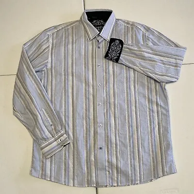 Zagiri Button Shirt Men's 2XL Flip Cuff Long Sleeve White Blue Black • $20