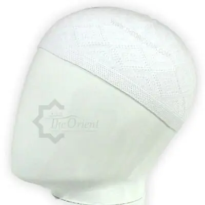 1x White Men Skull Cap Muslim Islamic Prayer Hat Topi Kufi Headwear Man • £2.49