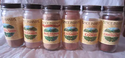 Lot Of 6 Vintage Spice Island Glass Spice Jars Bottle Metal Lids • $14.99